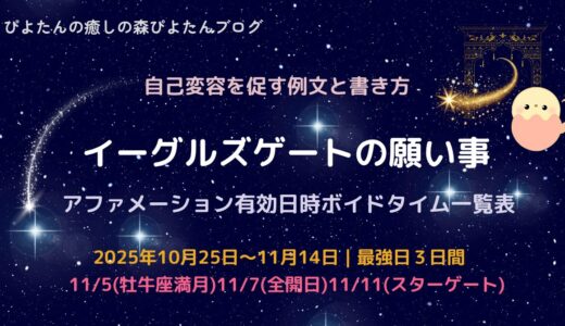 2025年イーグルズゲートの願い事例文｜最強日とボイドタイム一覧