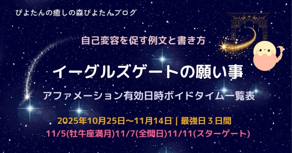 2025年イーグルズゲートの願い事例文|最強日とボイドタイム一覧